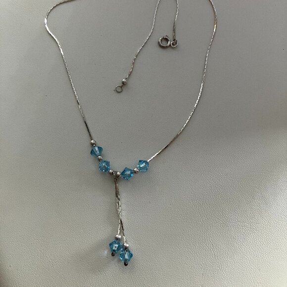 Blue Topaz Y Necklace 15.5” 925 Sterling Silver - Picture 1 of 6